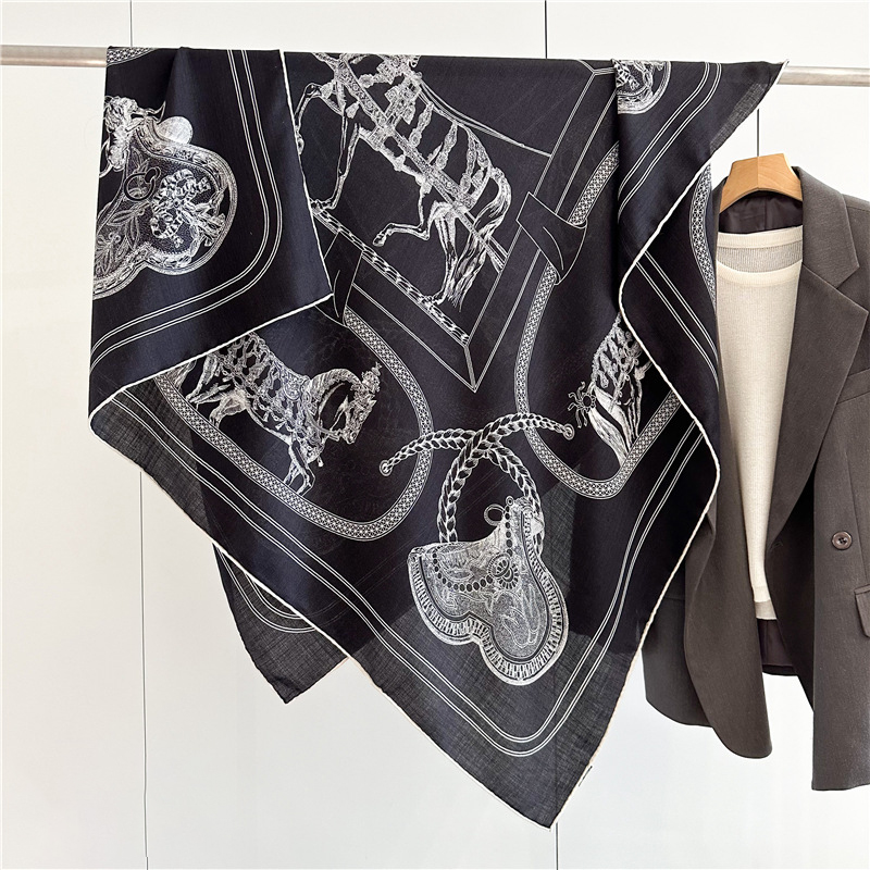 Cashmere Scarf - Black Horse Wool Silk Blend Scarf