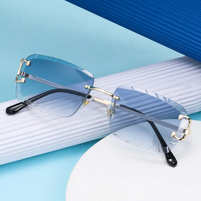 Sunglasses Uv400 - Fashion Square Rimless Glasses Trend Metal