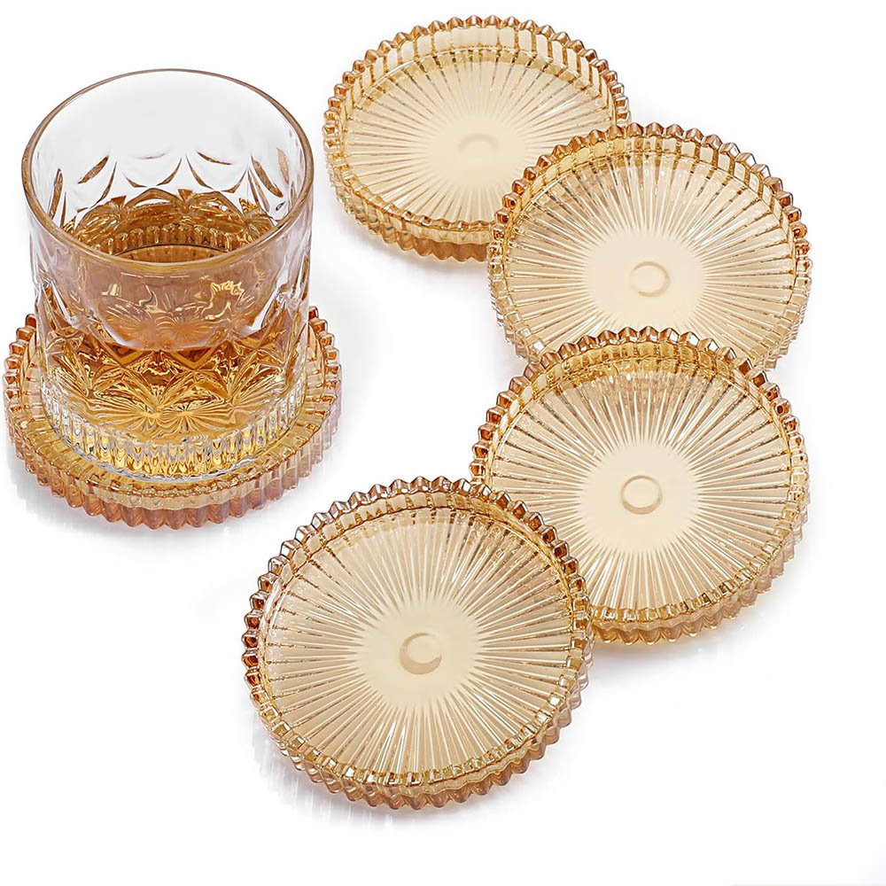 Marble Coaster Set - Modern Amber Glass Coasters for Drinks,Crystal