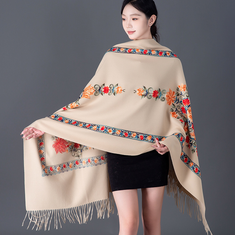 Thickened Embroidered Faux Cas - Cashmere Scarf ulasan dan harga