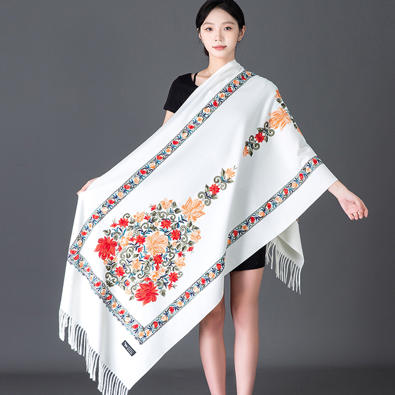 Thickened Embroidered Faux Cas - Cashmere Scarf ulasan dan harga