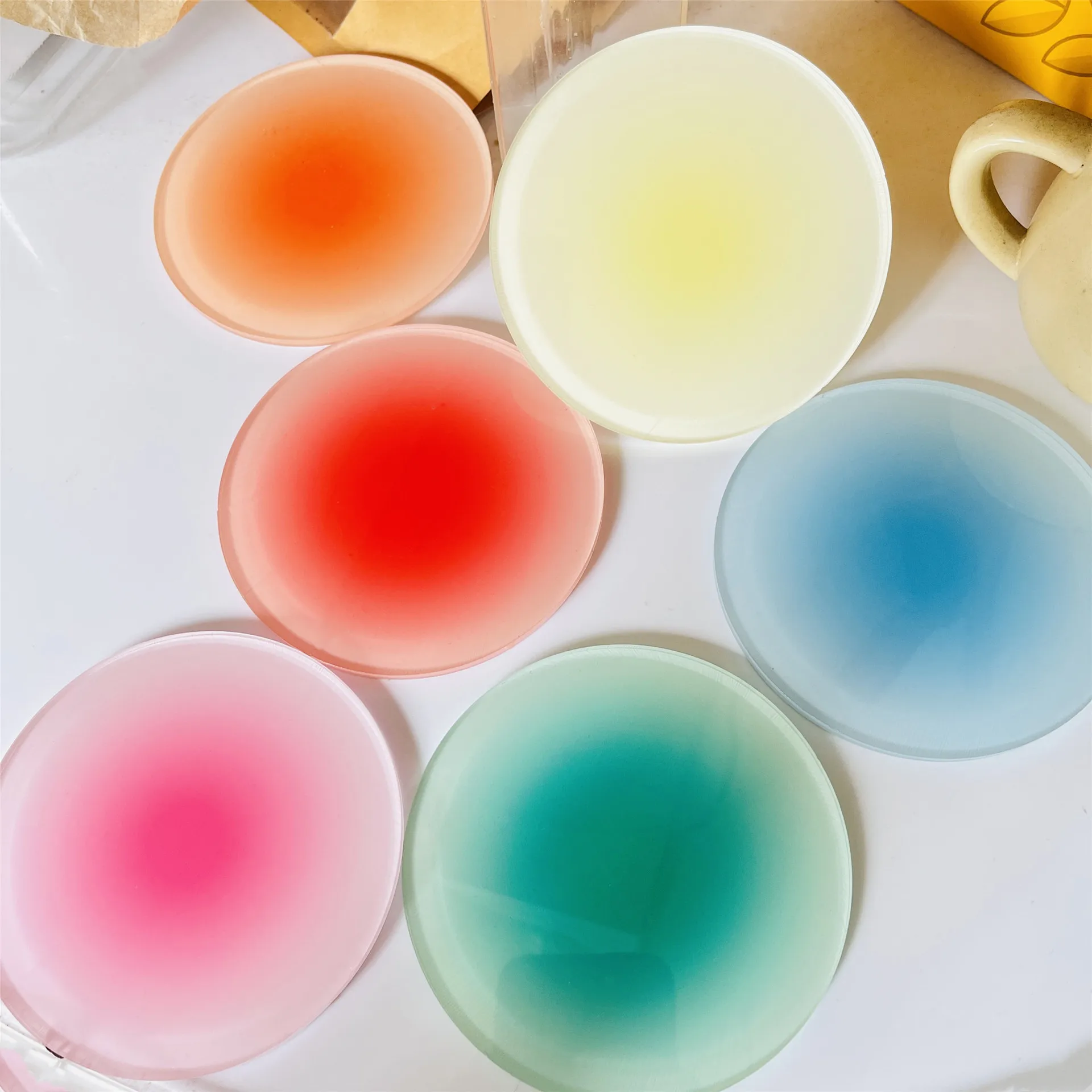 3/6pcs Ins Colour Gradient Acr - Marble Coaster Set ulasan dan harga