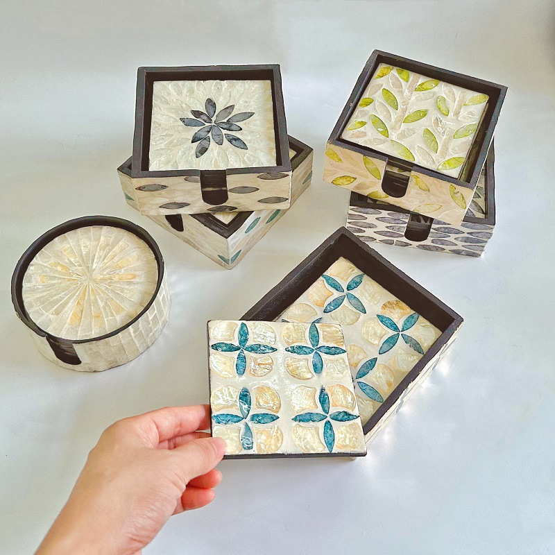6 Pieces Colorful Shell Coaste - Marble Coaster Set ulasan dan harga
