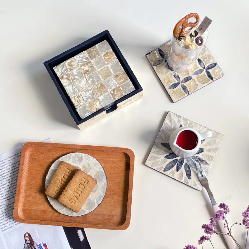 6 Pieces Colorful Shell Coaste - Marble Coaster Set ulasan dan harga