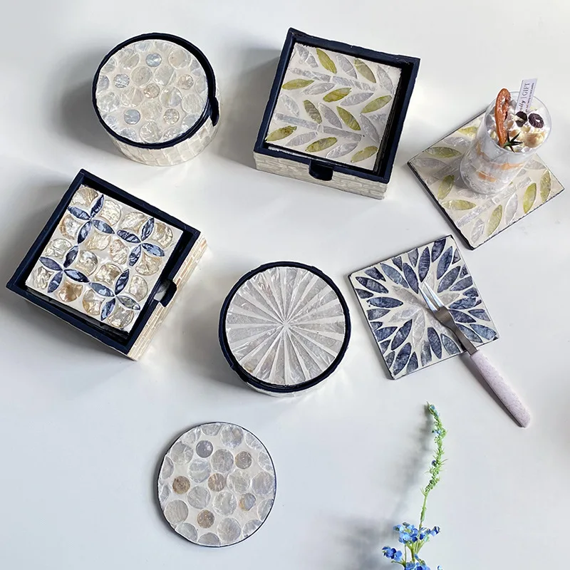 6 Pieces Colorful Shell Coaste - Marble Coaster Set ulasan dan harga