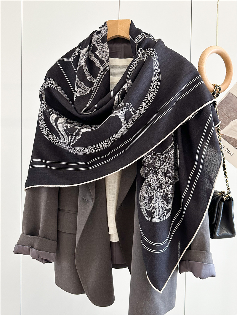 Black Horse Wool Silk Blend Sc - Cashmere Scarf ulasan dan harga