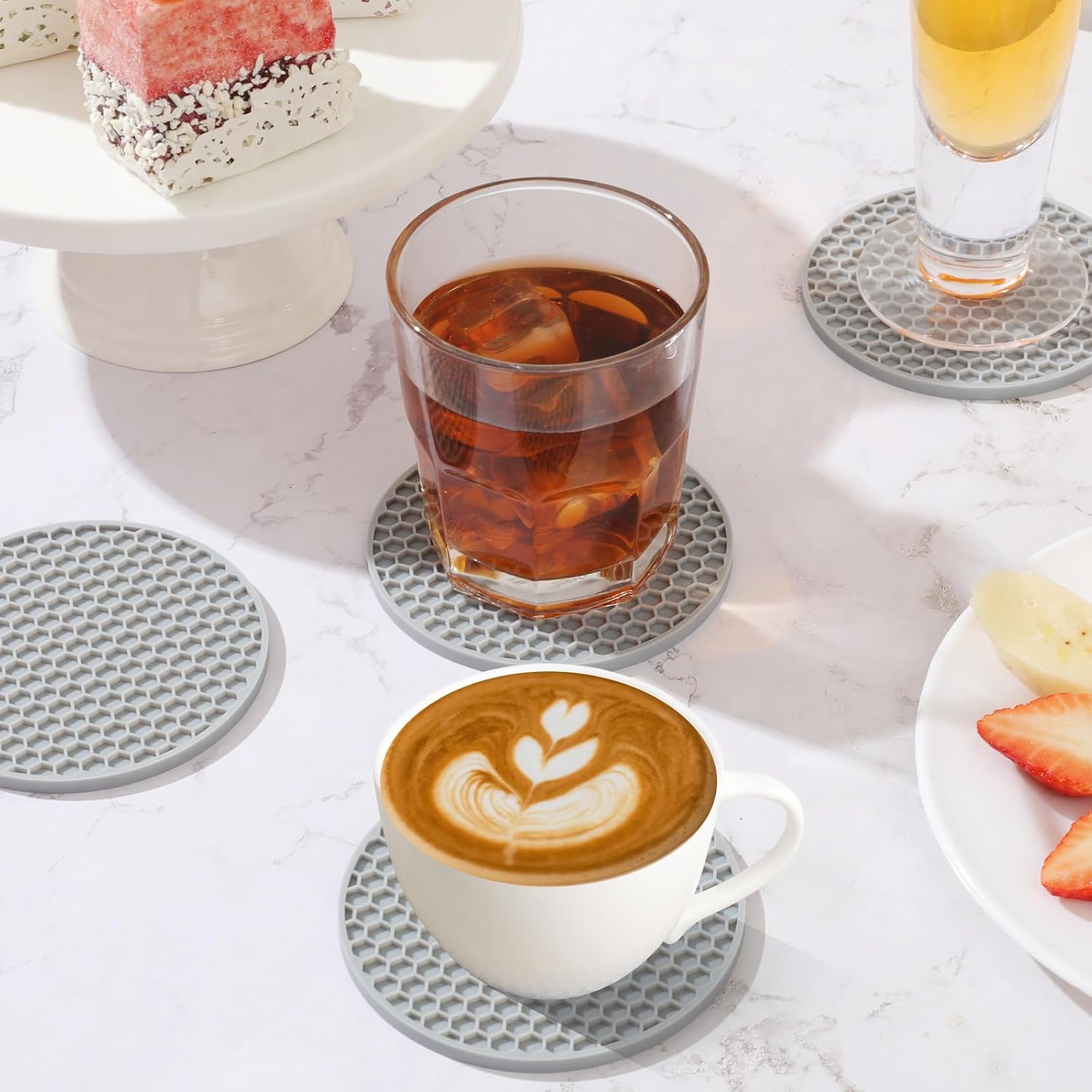 Silicone Coasters Set with Hol - Marble Coaster Set ulasan dan harga
