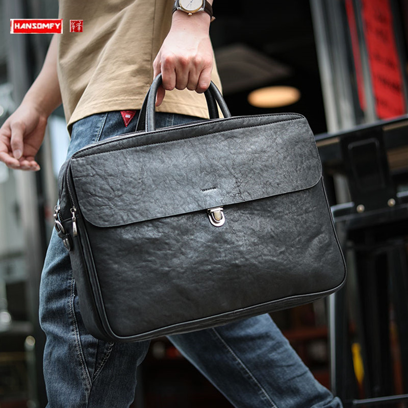 LuxurySoft Black Genuine Leath - Leather Briefcase ulasan dan harga