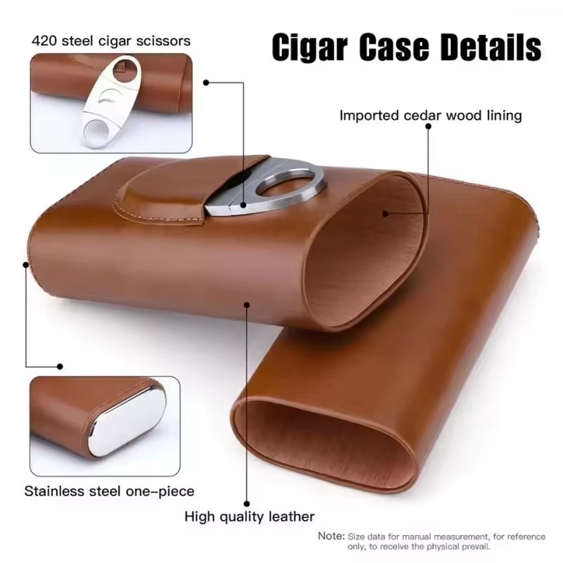 Leather Cigar Case 3 Finger Po - Premium Cigar Case ulasan dan harga