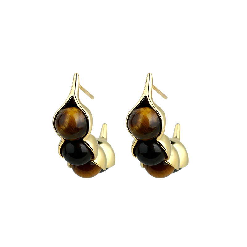 Tiger Eye Pod Earrings Gemston - Gold Plated Jewelry ulasan dan harga